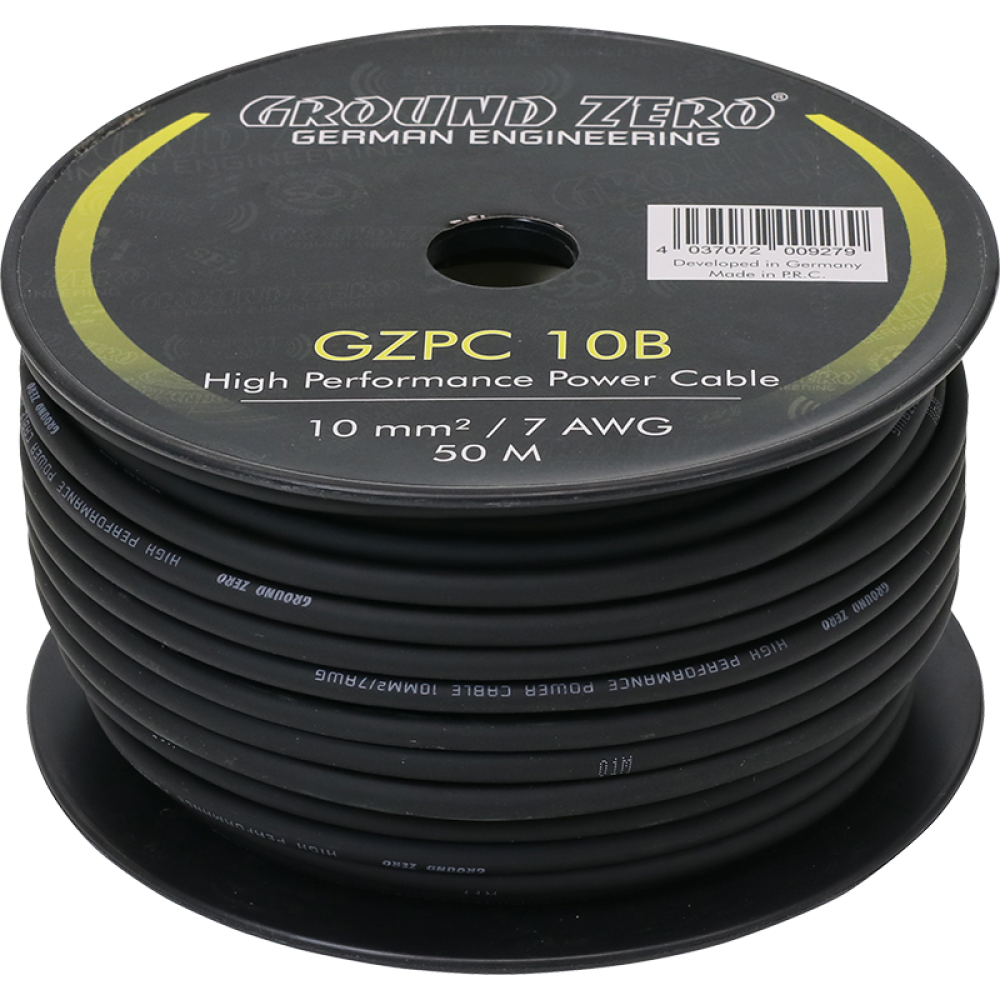 Ground Zero GZPC 10B 10mm2 Stromkabel schwarz (50m Rolle)