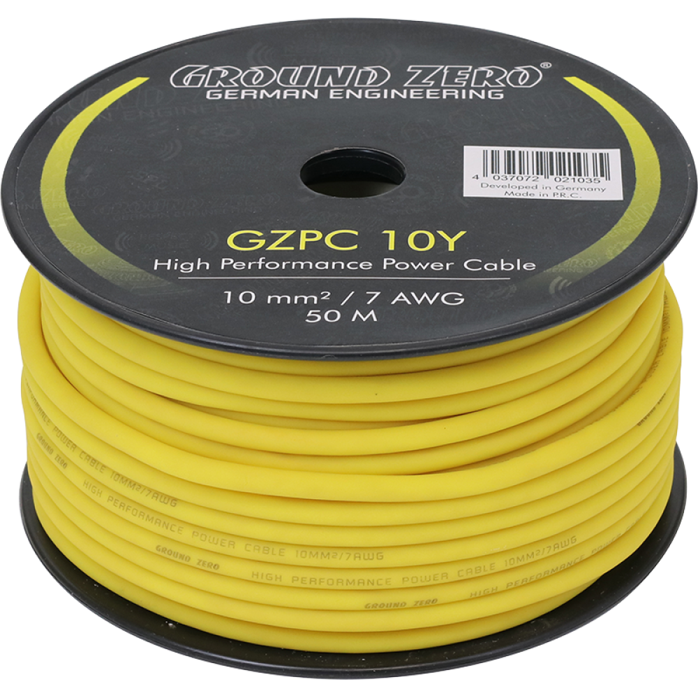 Ground Zero GZPC 10Y 10mm2 Stromkabel gelb (50m Rolle)