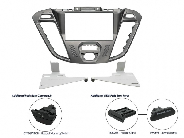 Radioblende Ford Transit Custom ab 2012 phoenix silber (2 DIN Einbauset) - (CT23FD38)